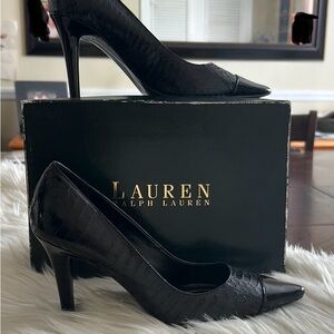 Lauren Ralph Lauren Croc-Embossed Black Heels